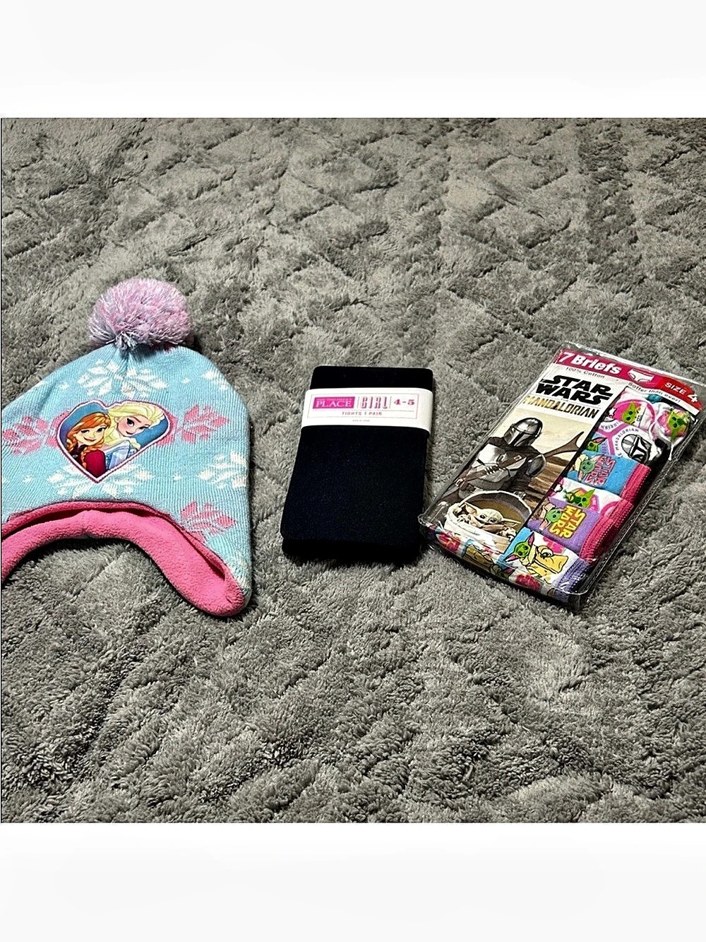 Disney Frozen Ear-Flap Hat,  Star Wars Briefs Set and Children’s Place Tights